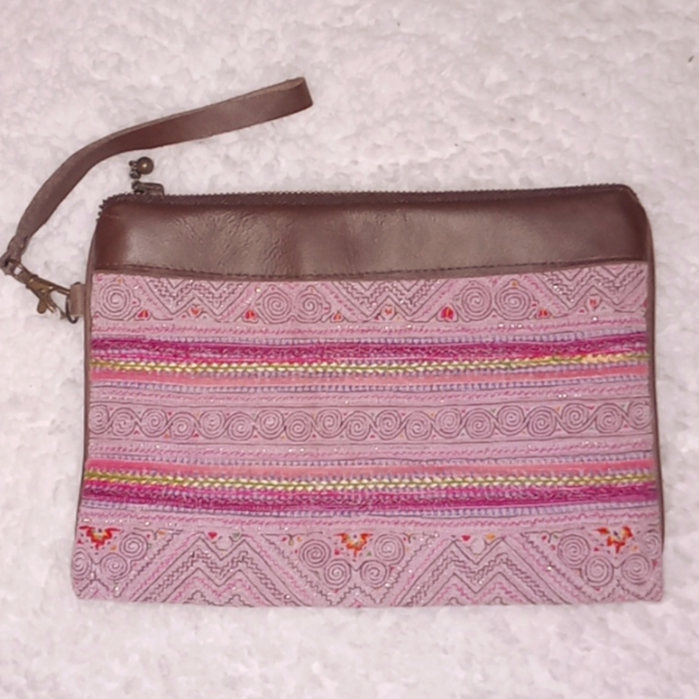 JADEtribe Pink Green Wristlet Clutch Purse Bag Tribal